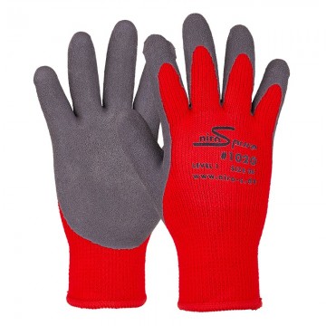 Guante nylon para frio rojo con recubrimiento espuma atex gris rugoso en palma modelo 1020