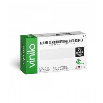 Guante de vinilo natural sin polvo SOFT. Caja de 100 uds