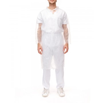 Bata de Polietileno sin bolsillos cierre corchetes color blanco (Caja 200 uds)/5300B