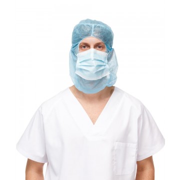 Capuz de polipropileno(burka) con mascarilla 3 capas en color AZUL (50 u.) ref.66702A