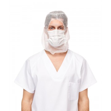 Capuz de polipropileno(burka) con mascarilla 3 capas en color blanco (50 u.) ref.66702B