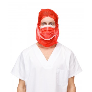 Capuz de polipropileno(burka) con mascarilla 3 capas en color rojo (50 u.) ref.66702R