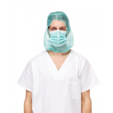 Capuz de polipropileno(burka) con mascarilla 3 capas en color verde (50 u.) ref.66702V