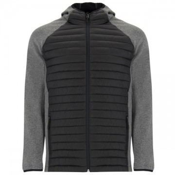 Chaqueta de manga ranglan y capucha combinada con dos tejidos: 