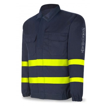 Chaqueta ignífuga y antiestática con bandas reflectantes de alta visibilidad. REF. 13-988CIAVAM