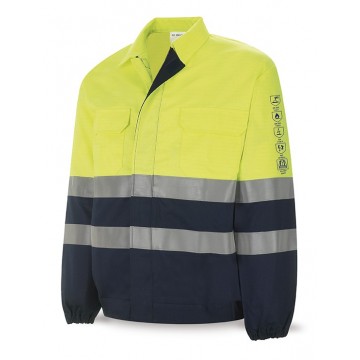 Chaqueta IGNÍFUGA y ANTIESTÁTICA, de Alta Visibilidad combinada amarillo/marino 988CFYIC