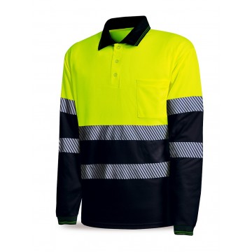 Polo A.V. bicolor poliéster con bandas segmentadas 150 gr. REF. 1288PAVLSNFA. Modelo NOYX