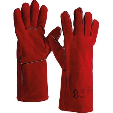 Guante de soldador  serraje marron/rojo modelo WELDER.