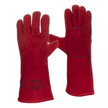 Guante de soldador kevlar. serraje marron/rojo.