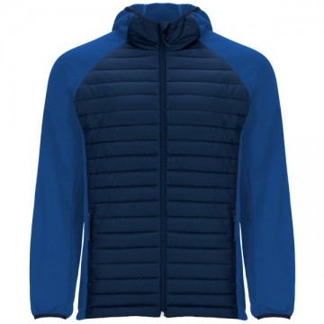 Chaqueta de manga ranglan y capucha combinada con dos tejidos: 