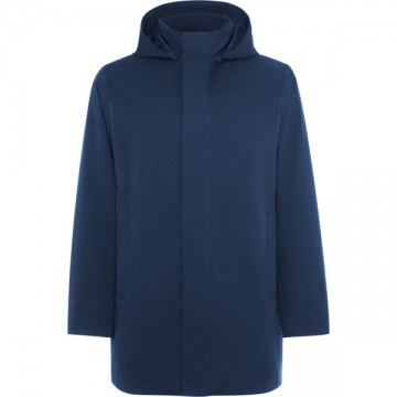 Parka acolchada 3/4 con cuello alto y capucha extraíble mediante cremallera. 