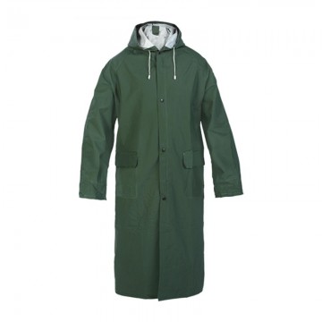 Gabardina VERDE de lluvia en PVC/poliéster/PVC, capucha suelta. (Versión económica)