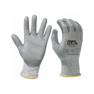 Guante anticorte HDPE pu en palma color gris nivel D anticorte