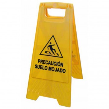 Caballete Suelo Mojado Plegable de PVC con pictograma y texto.