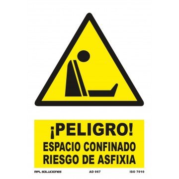 Señal: ¡Peligro! Espacio confinado, riesgo de asfixia