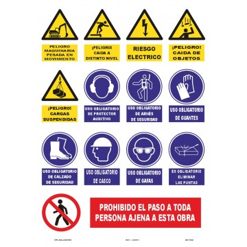 Cartel De Obra Vertical Varios Pictogramas