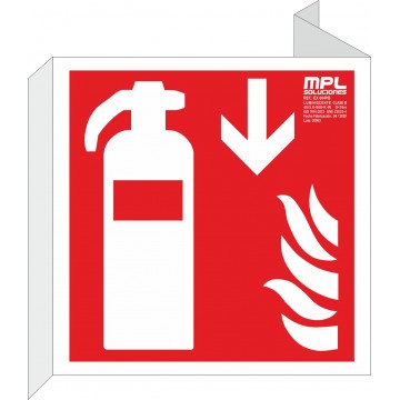 Banderola cuadrada: Extintor de incendios abajo