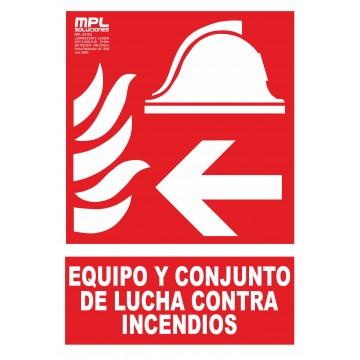 Señal: Equipo y conjunto de lucha contra incendios izquierda