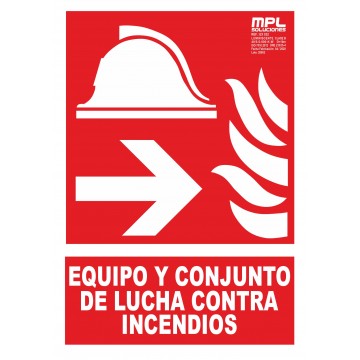 Señal: Equipo y conjunto de lucha contra incendios derecha