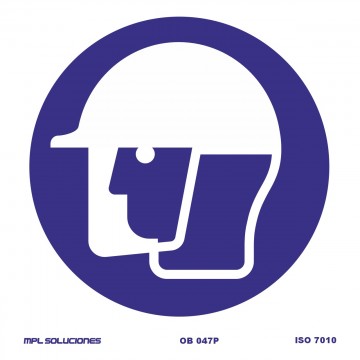 Señal: Uso obligatorio de casco y pantalla protectora