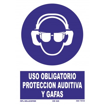 Señal: Uso obligatorio protección auditiva y gafas