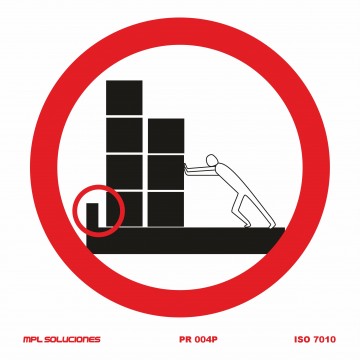 Señal: Prohibido colocar objetos sobre plataforma de trabajo sin rodapié