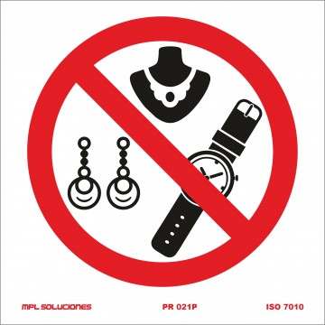 Señal: Prohibido llevar joyas y bisutería