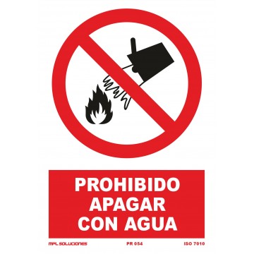 Señal: Prohibido apagar con agua