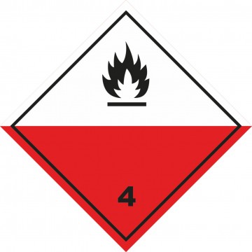 Señal Clase 4 adhesiva materias espontáneamente inflamables.