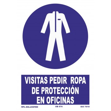 Señal: Visitas pedir ropa de protección en oficinas