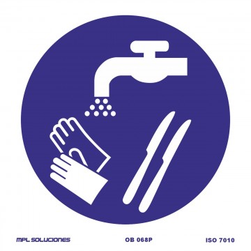 Señal: Obligatorio lavar guantes y cuchillos