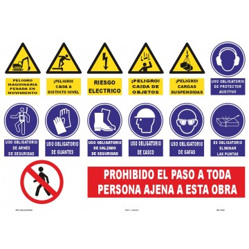 Cartel De Obra Horizontal Varios Pictogramas