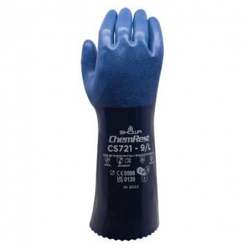 Guante nitrilo doble capa forro poliéster agarre rugoso azul CS721