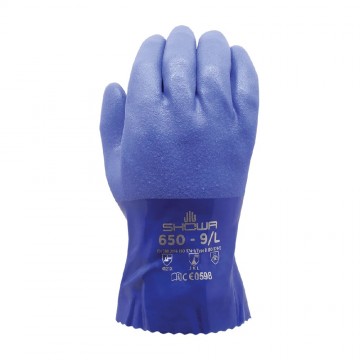 Guante 650 de algodón con revestimiento de PVC azul, 250mm de largo