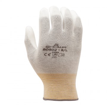 Guante modelo BO502 WHITE poliuretano en palma con forro de nylon/poliéster